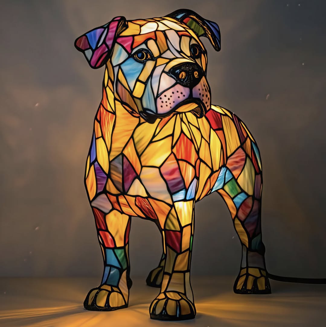 Stained Glass Staffy Dog Lamp