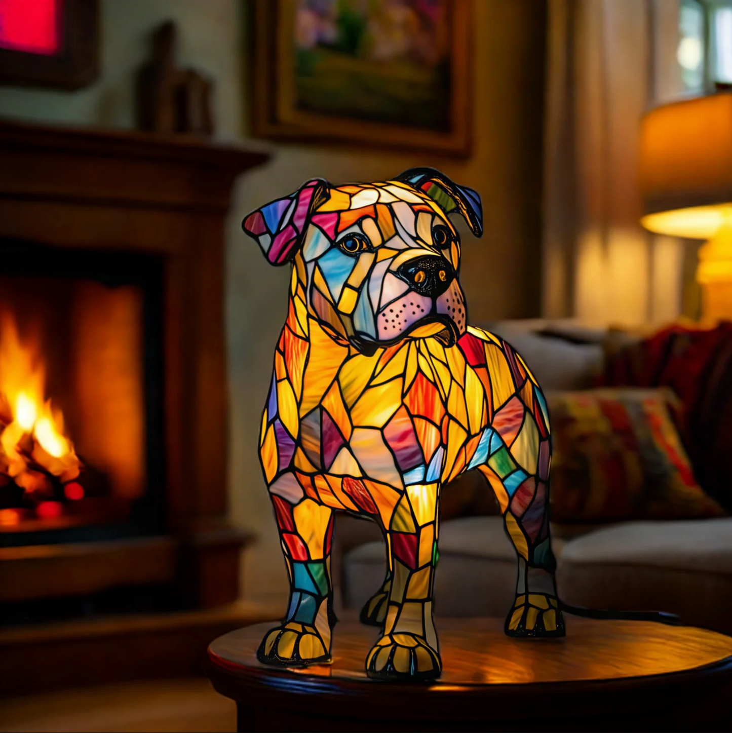 Stained Glass Staffy Dog Lamp